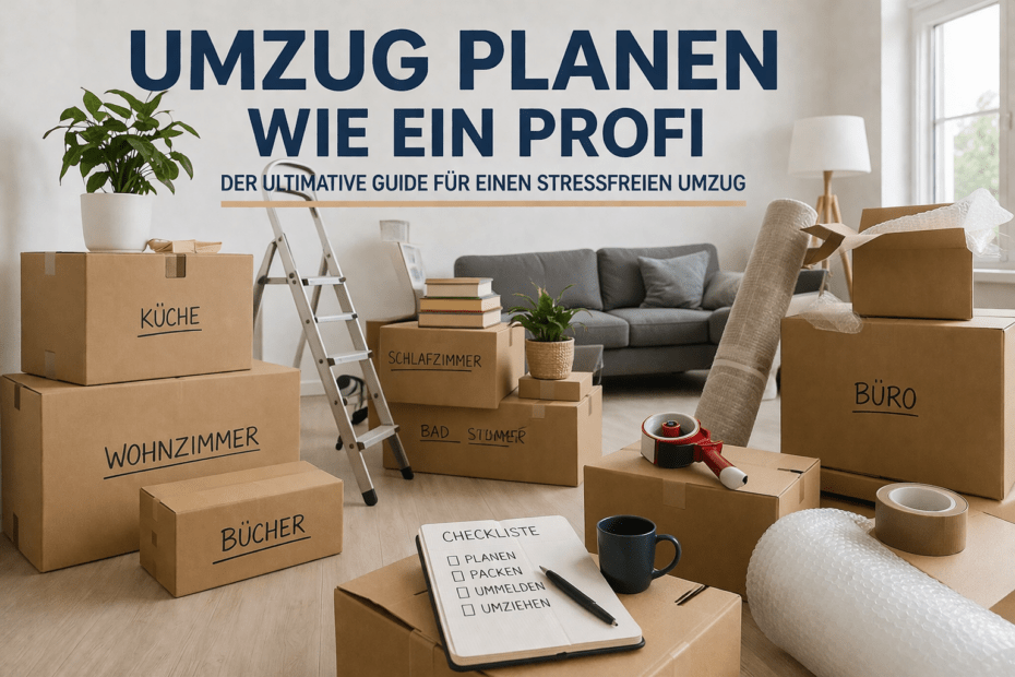 Ordentlich gestapelte und beschriftete Umzugskartons in einer Wohnung