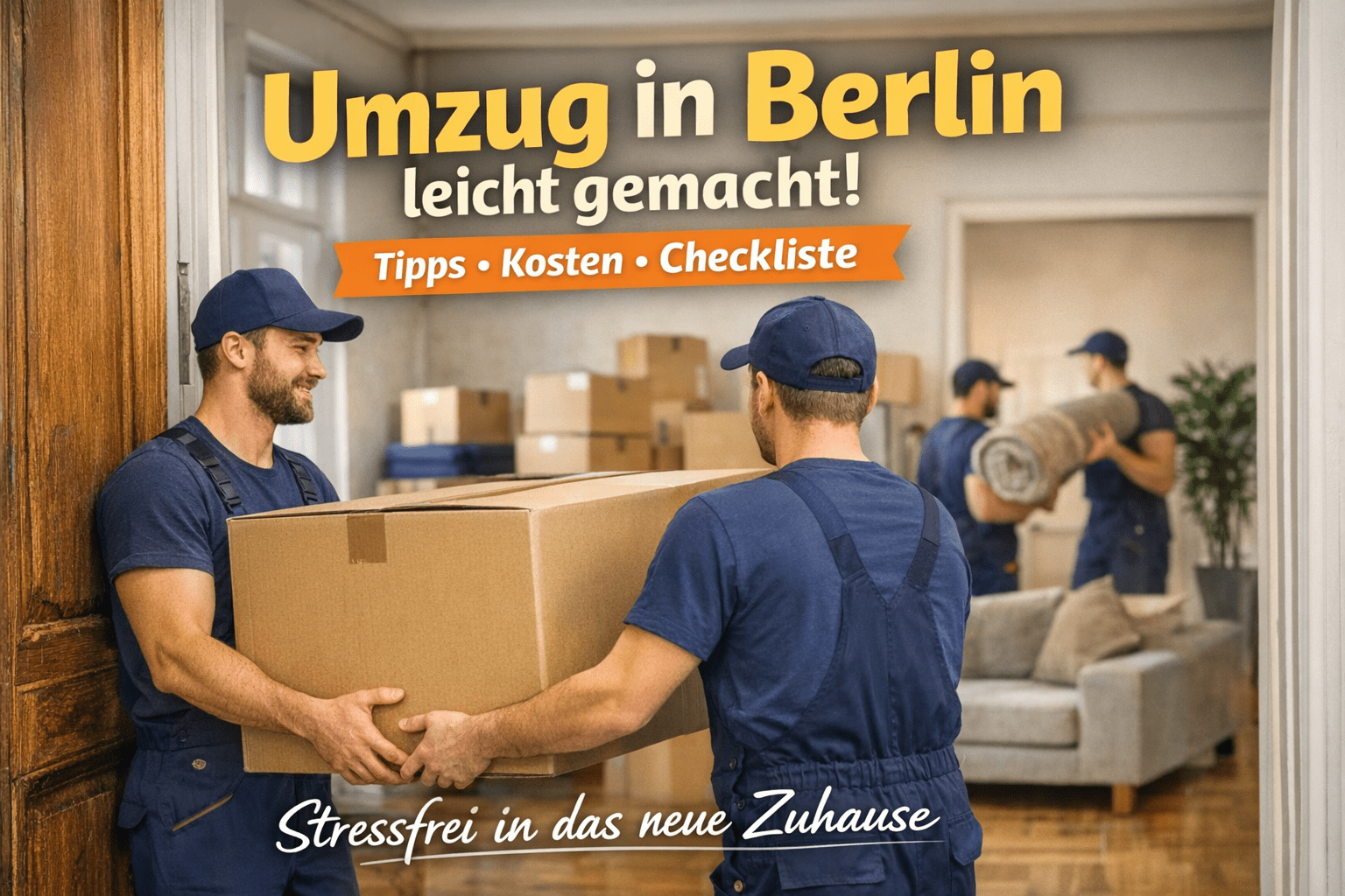 Umzugshelfer tragen Möbel in eine Wohnung in Berlin