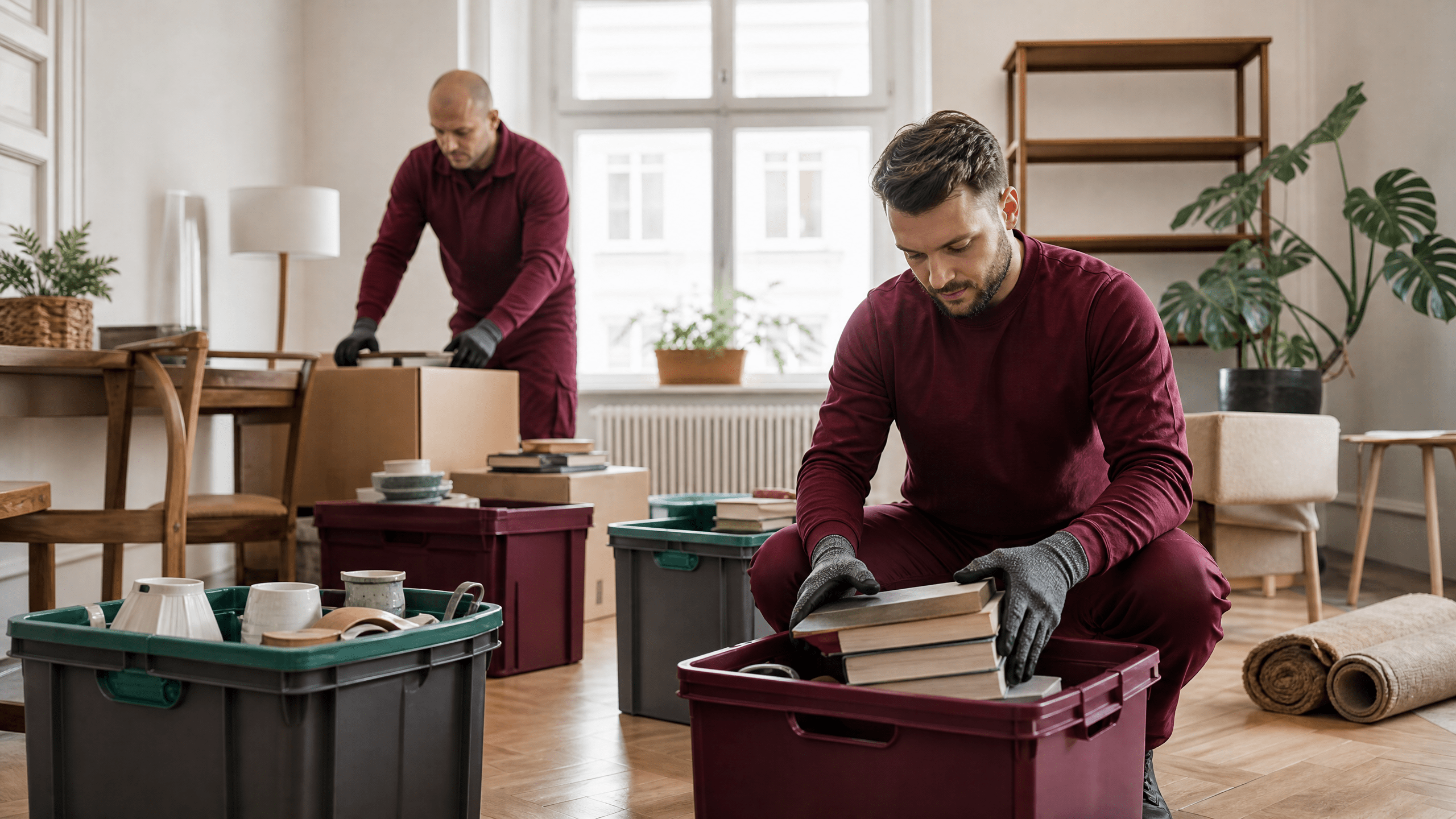 Ein freundlicher Mitarbeiter eines Berliner Umzugsunternehmens berät ein Paar in ihrer Wohnung über die bevorstehende Entrümpelung und Wohnungsauflösung. Ein freundlicher Mitarbeiter eines Berliner Umzugsunternehmens berät ein Paar in ihrer Wohnung über die bevorstehende Entrümpelung und Wohnungsauflösung.