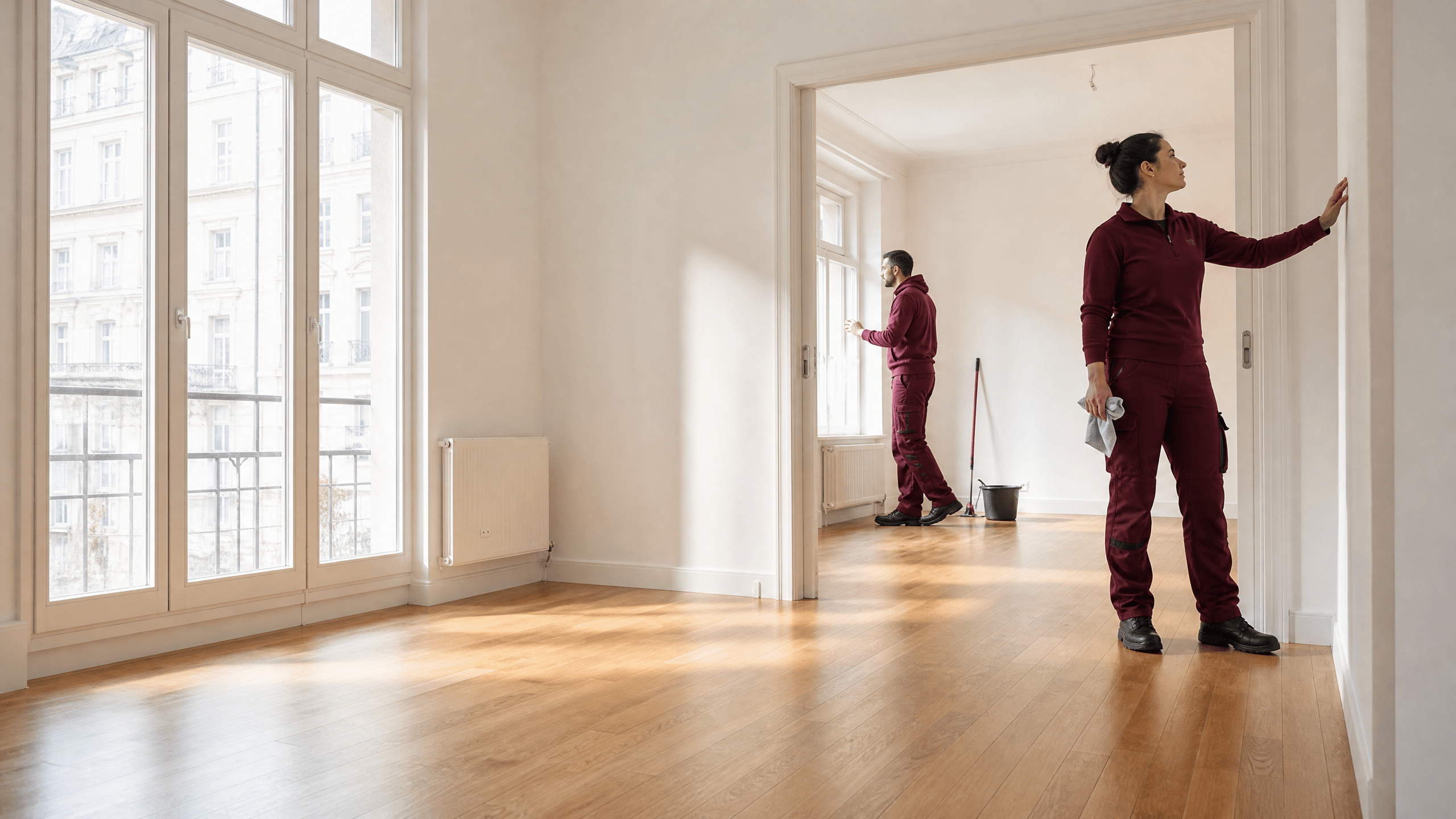 Ein leerer, sauberer Raum nach einer erfolgreichen Wohnungsauflösung in Berlin, bereit für die Übergabe an den Vermieter oder neuen Bewohner. Ein leerer, sauberer Raum nach einer erfolgreichen Wohnungsauflösung in Berlin, bereit für die Übergabe an den Vermieter oder neuen Bewohner.