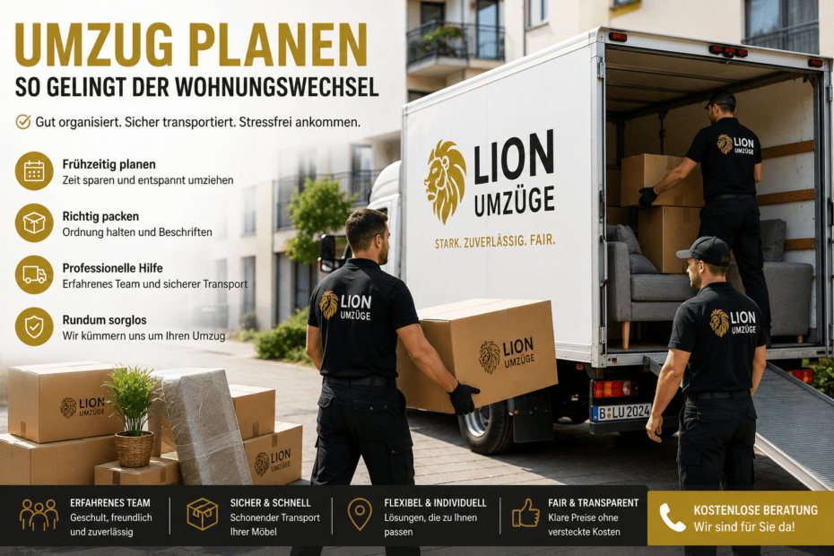 Professionelles Umzugsteam trägt Umzugskartons in einen Transporter.