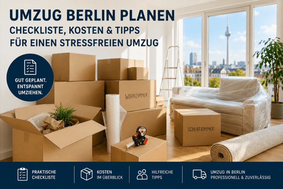 Umzugskartons und Möbel in einer Berliner Wohnung während der Umzugsvorbereitung