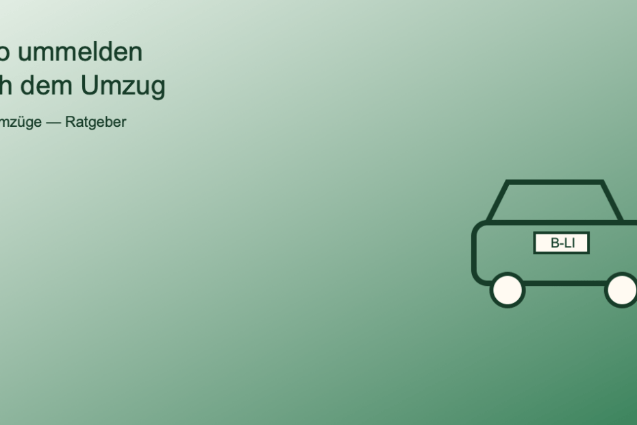 Illustration eines Autos mit neuem Kennzeichen, symbolisiert das Ummelden des Fahrzeugs nach einem Umzug