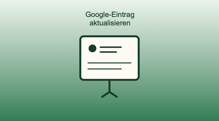 Illustration eines Kartenmarkers mit Adressfeld, symbolisiert die Aktualisierung des Google-Unternehmenseintrags nach einem Umzug