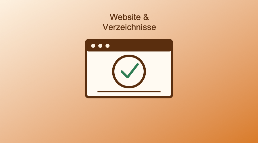 Illustration eines Browserfensters mit Häkchen, symbolisiert die Prüfung von Website und Branchenverzeichnissen nach dem Umzug