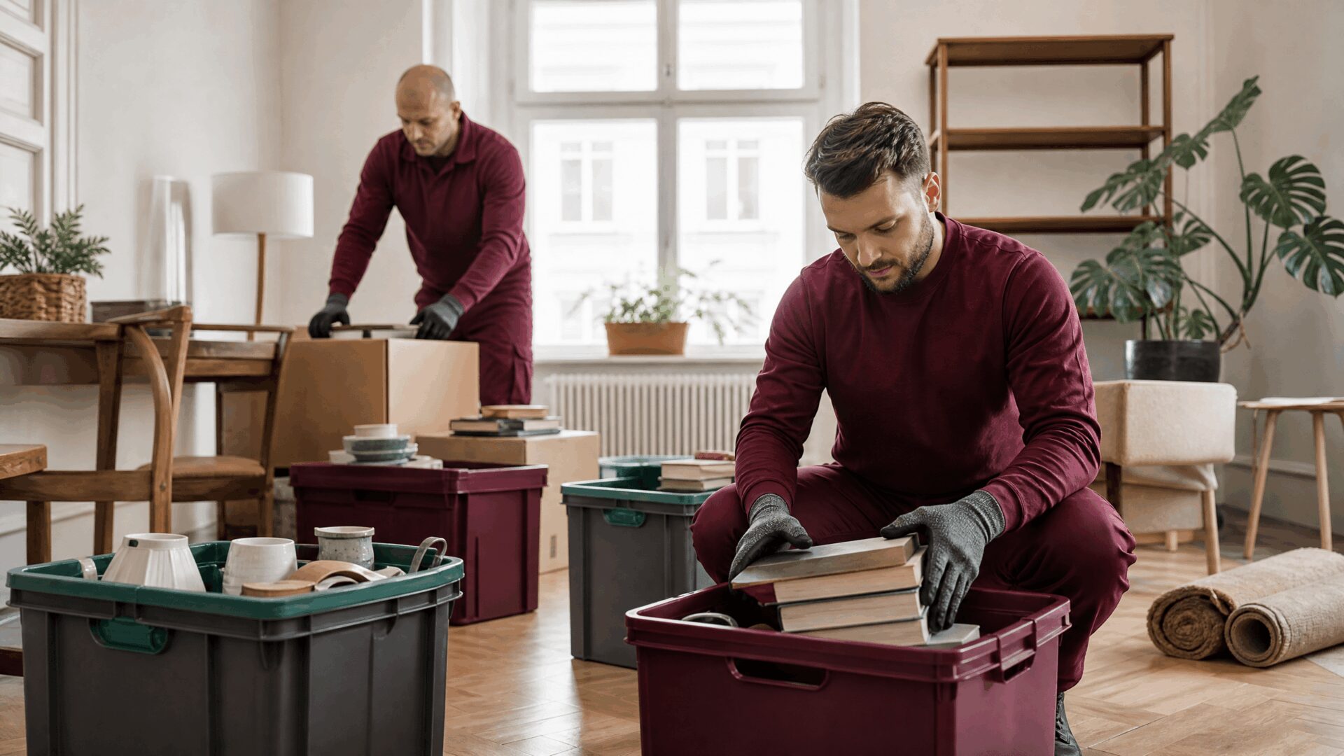 Mitarbeiter berät ein Paar zu Räumung und Umzug